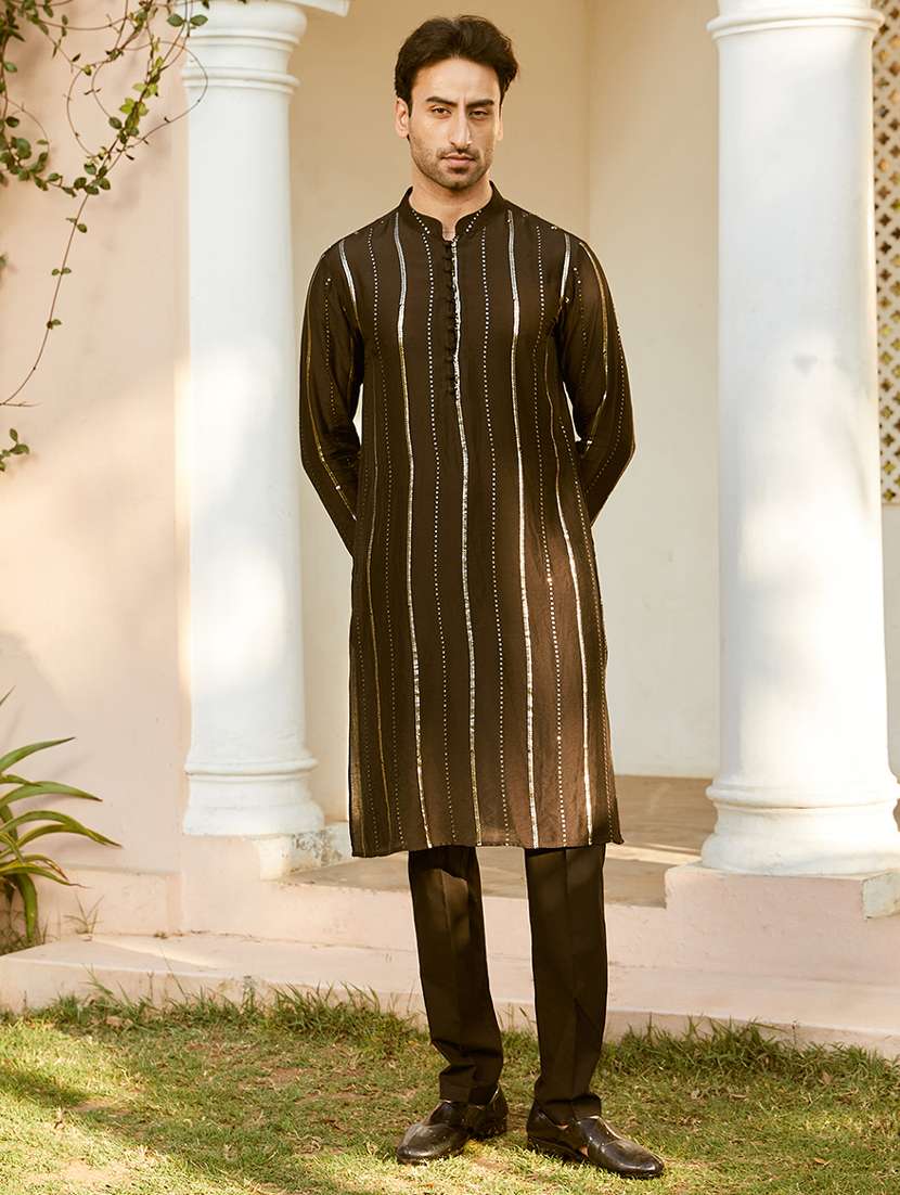 men self design long sleeve kurta - 22392115 -  Standard Image - 2