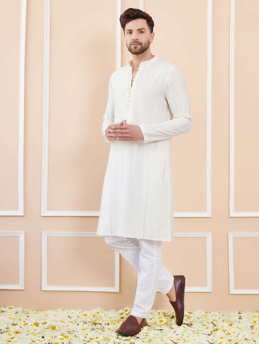 men self design long sleeve kurta - 22392117 -  Standard Image - 2