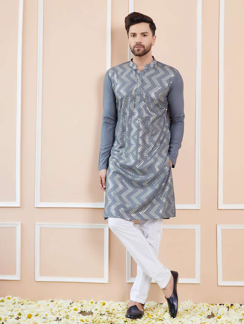 men self design long sleeve kurta - 22392118 -  Standard Image - 2