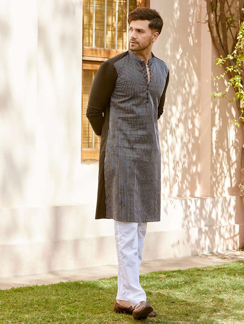 men self design mandarin neck long kurta - 22392128 -  Standard Image - 2