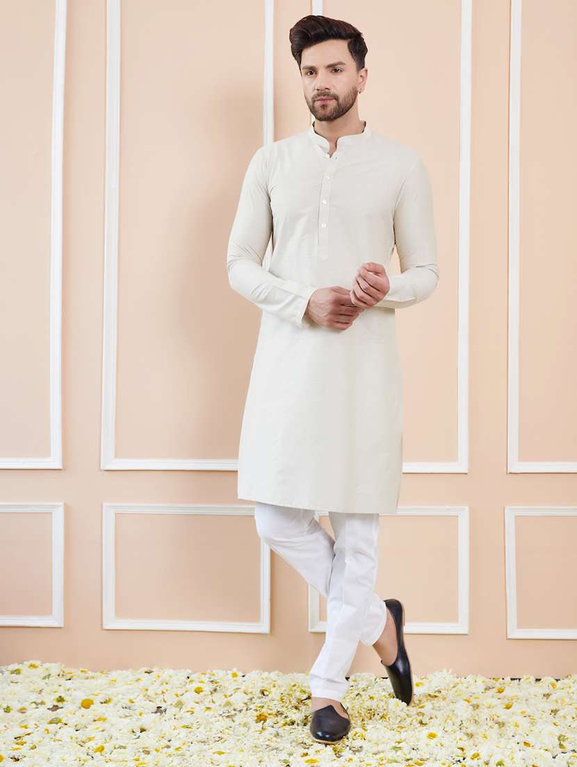 men solid mandarin neck long kurta - 22392138 -  Standard Image - 2