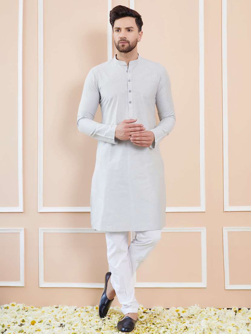 men solid mandarin neck long kurta - 22392139 -  Standard Image - 2