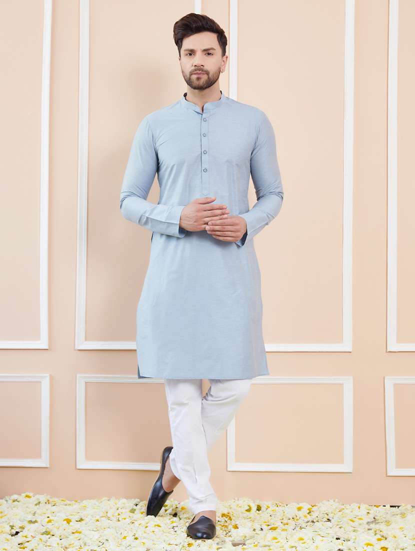 men solid mandarin neck long kurta - 22392145 -  Standard Image - 2