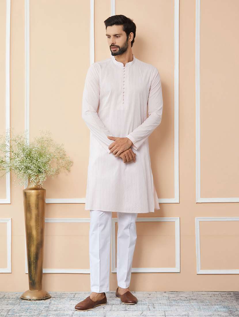 men solid with work mandarin neck long kurta - 22392158 -  Standard Image - 2