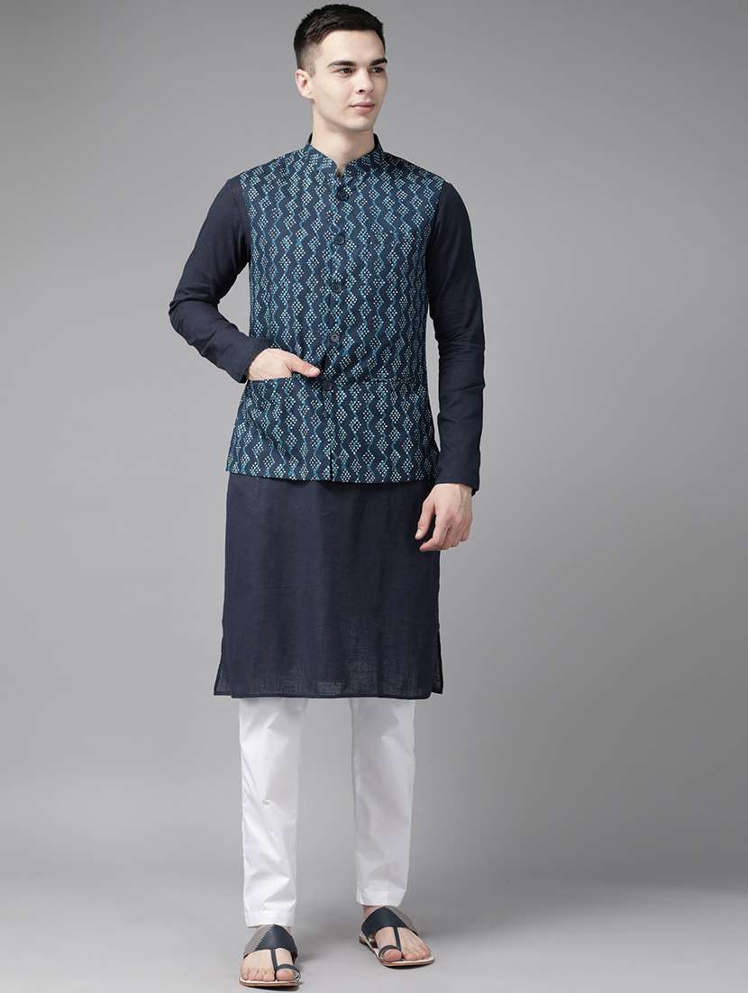 blue cotton nehru jacket - 22392174 -  Standard Image - 2