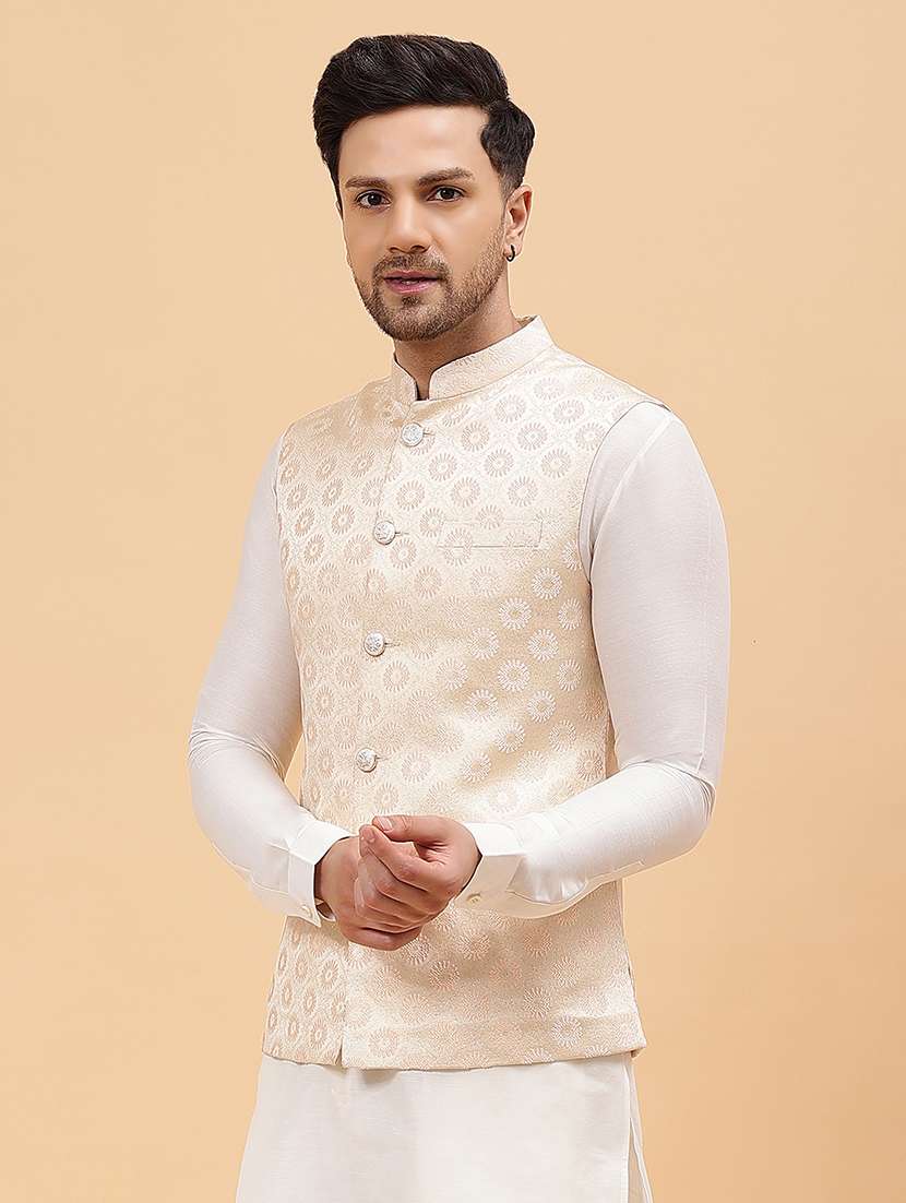 men self design sleeveless nehru jacket - 22392180 -  Standard Image - 2