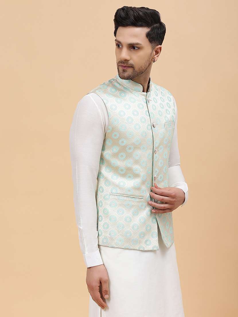 men self design sleeveless nehru jacket - 22392185 -  Standard Image - 2