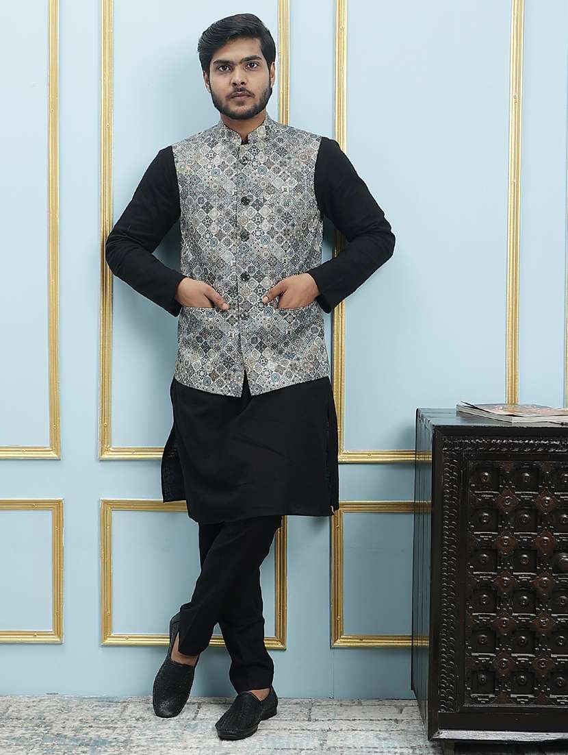 men printed sleeveless nehru jacket - 22392197 -  Standard Image - 2