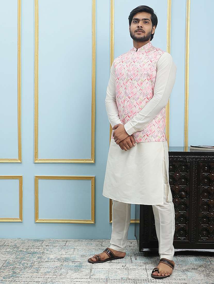 men printed sleeveless nehru jacket - 22392200 -  Standard Image - 2
