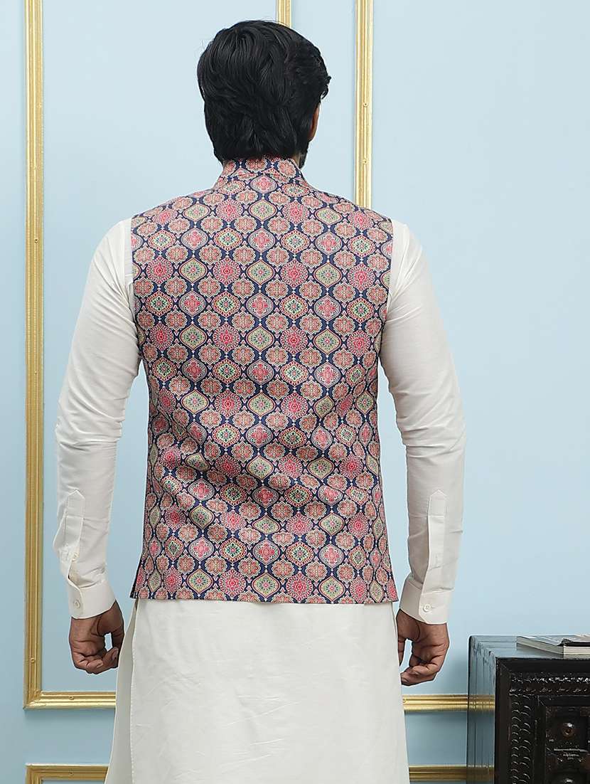 men printed sleeveless nehru jacket - 22392202 -  Standard Image - 2
