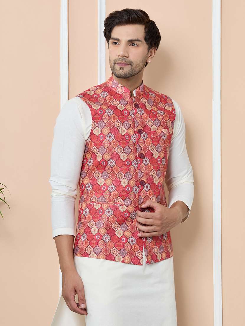 men printed sleeveless nehru jacket - 22392225 -  Standard Image - 2