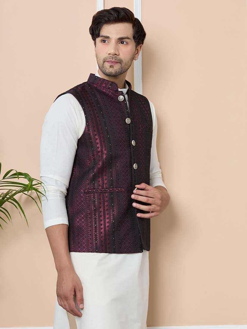 men self design mandarin neck nehru jacket - 22392235 -  Standard Image - 2