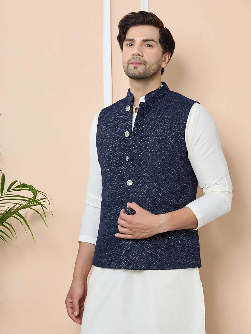 men self design mandarin neck nehru jacket - 22392240 -  Standard Image - 2