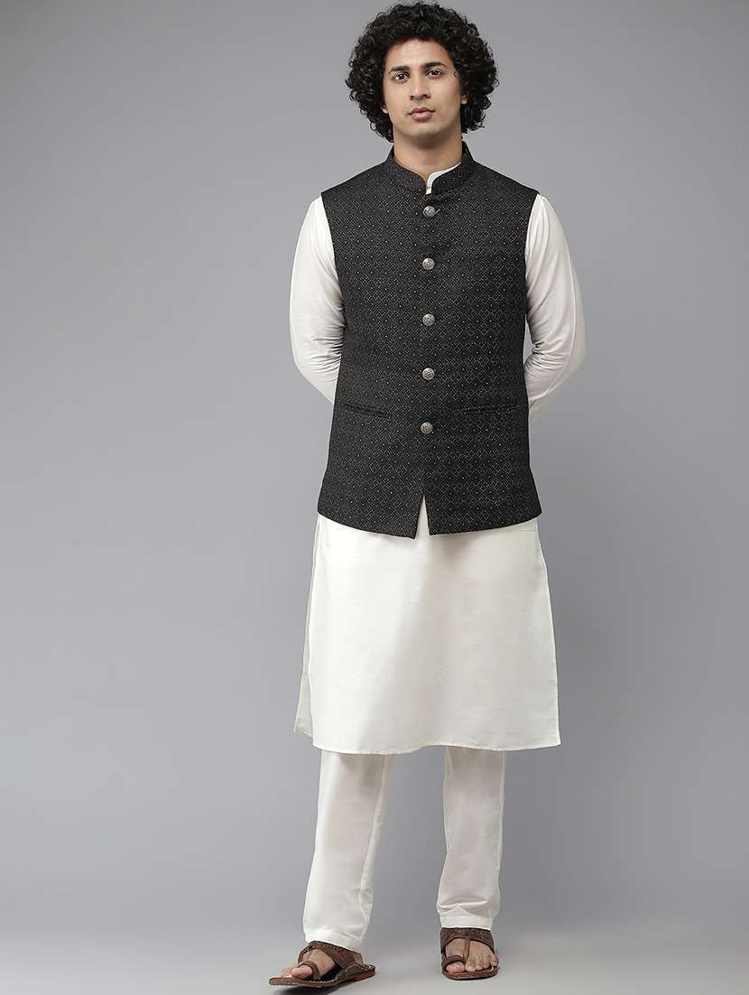 men self design mandarin neck nehru jacket - 22392273 -  Standard Image - 2
