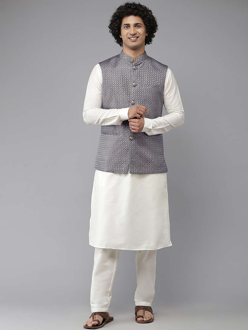 men self design mandarin neck nehru jacket - 22392278 -  Standard Image - 2
