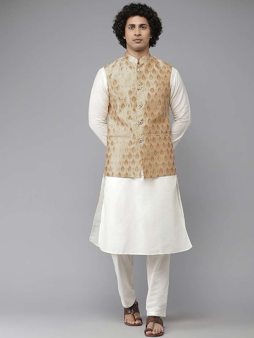 men self design mandarin neck nehru jacket - 22392280 -  Standard Image - 2
