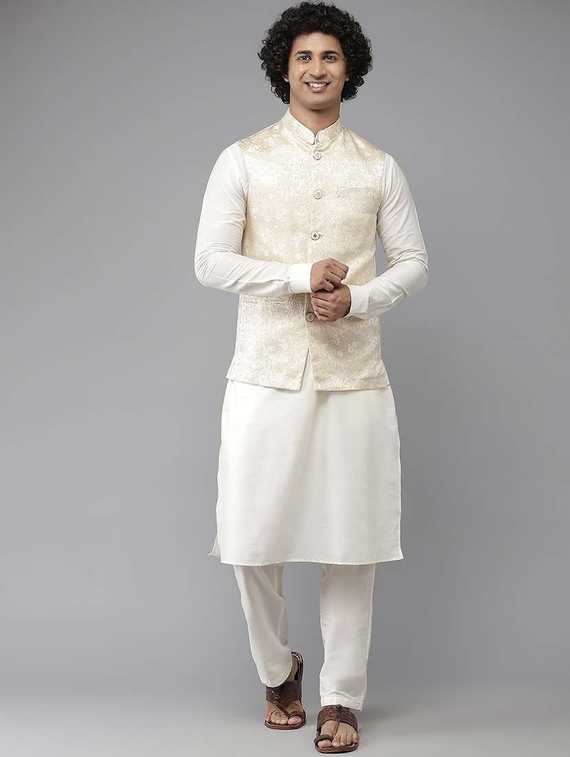 men self design mandarin neck nehru jacket - 22392290 -  Standard Image - 2