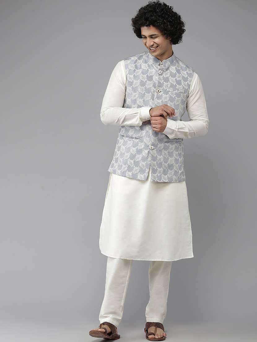 men self design mandarin neck nehru jacket - 22392293 -  Standard Image - 2