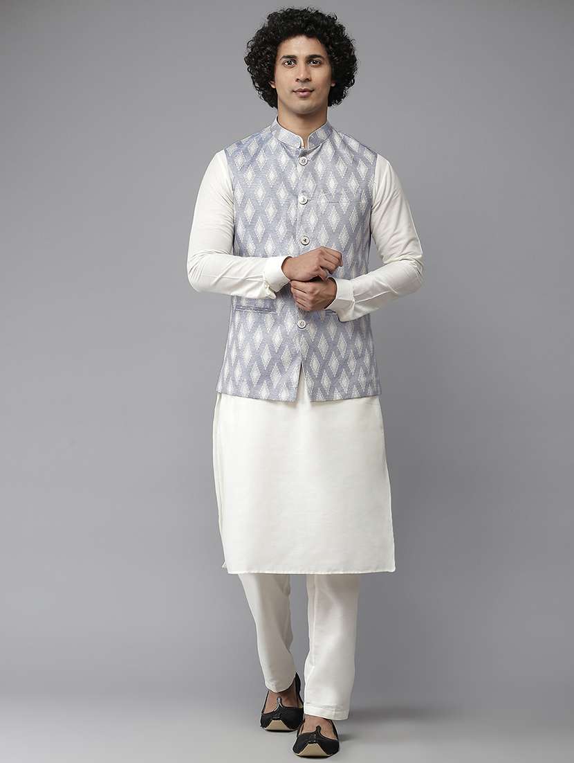 men self design mandarin neck nehru jacket - 22392294 -  Standard Image - 2