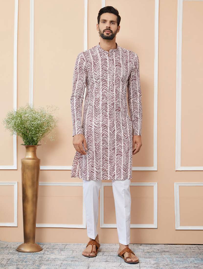 men printed mandarin neck long kurta - 22392302 -  Standard Image - 2