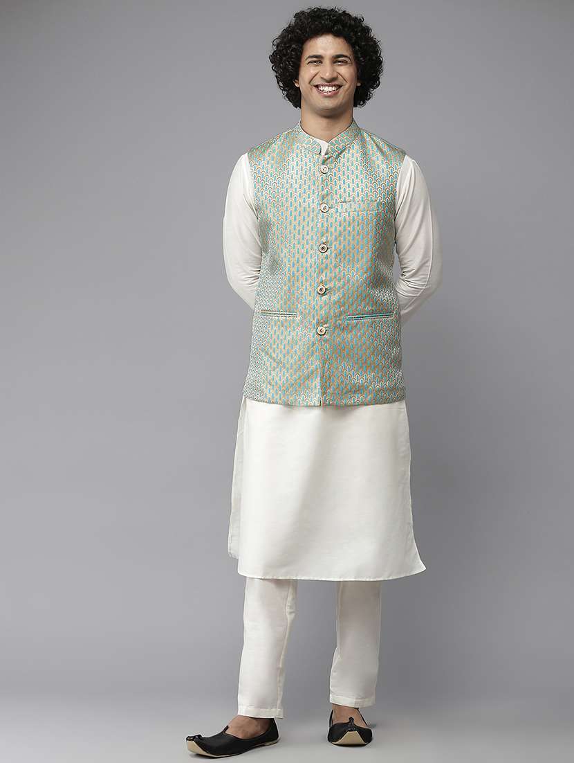 men self design mandarin neck nehru jacket - 22392304 -  Standard Image - 2