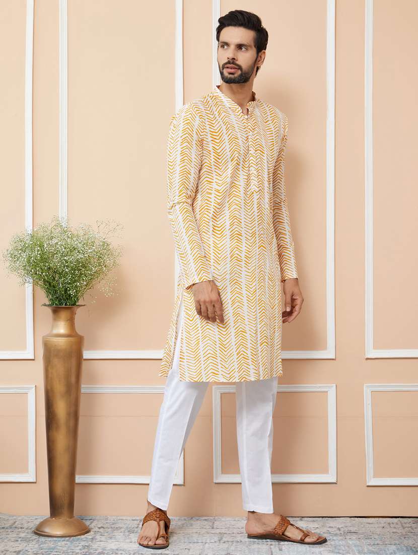 men printed mandarin neck long kurta - 22392305 -  Standard Image - 2
