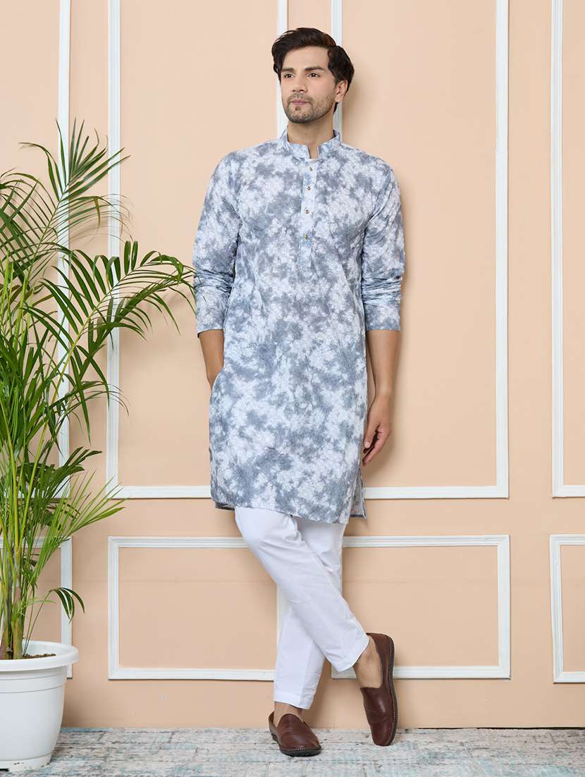 men printed mandarin neck long kurta - 22392307 -  Standard Image - 2