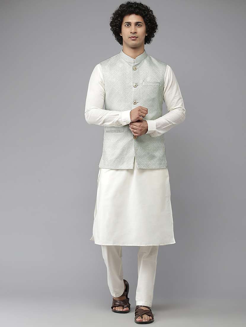 men self design mandarin neck nehru jacket - 22392308 -  Standard Image - 2