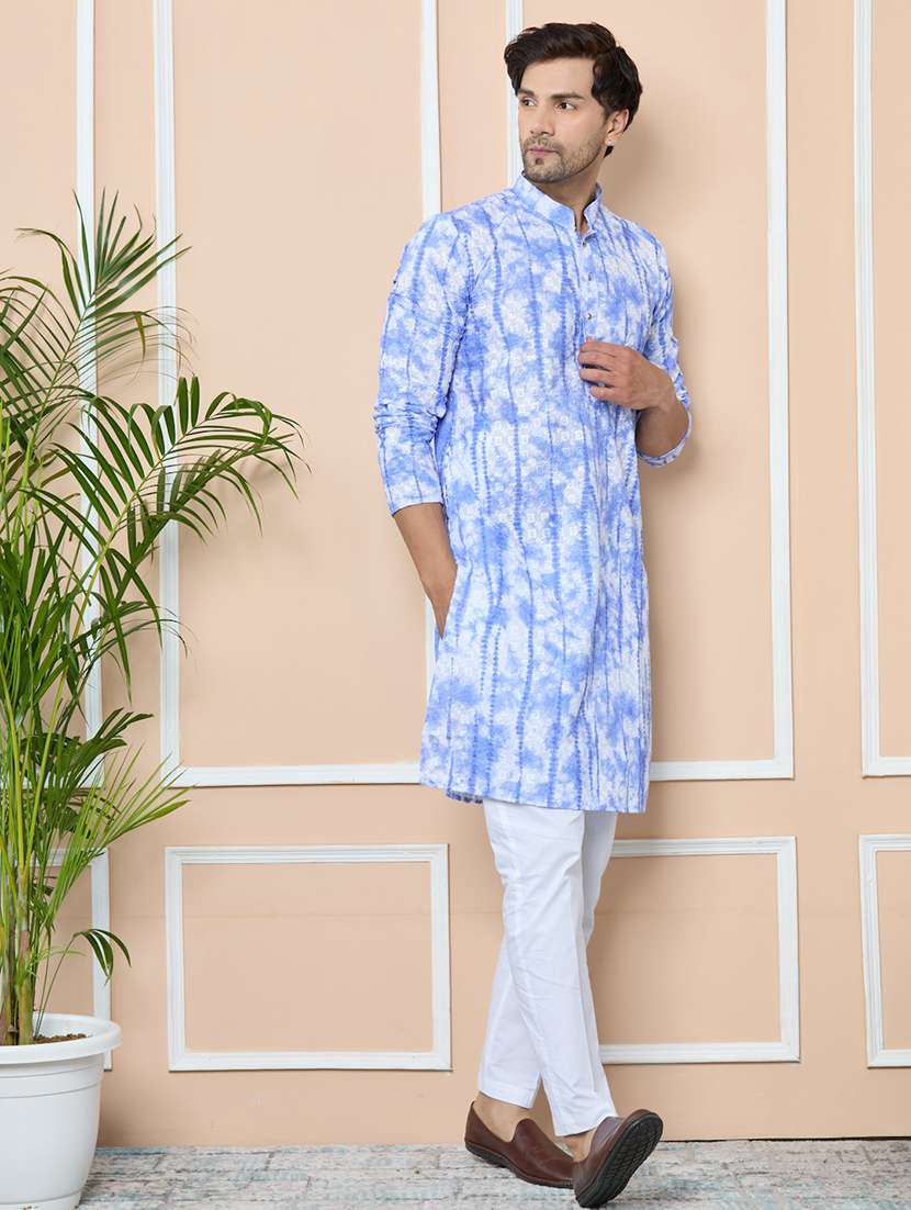 men printed mandarin neck long kurta - 22392310 -  Standard Image - 2