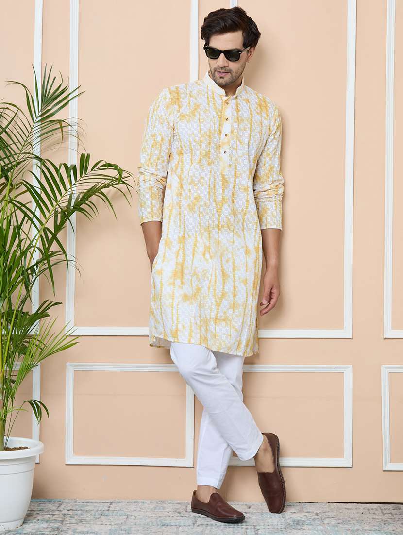men printed mandarin neck long kurta - 22392318 -  Standard Image - 2