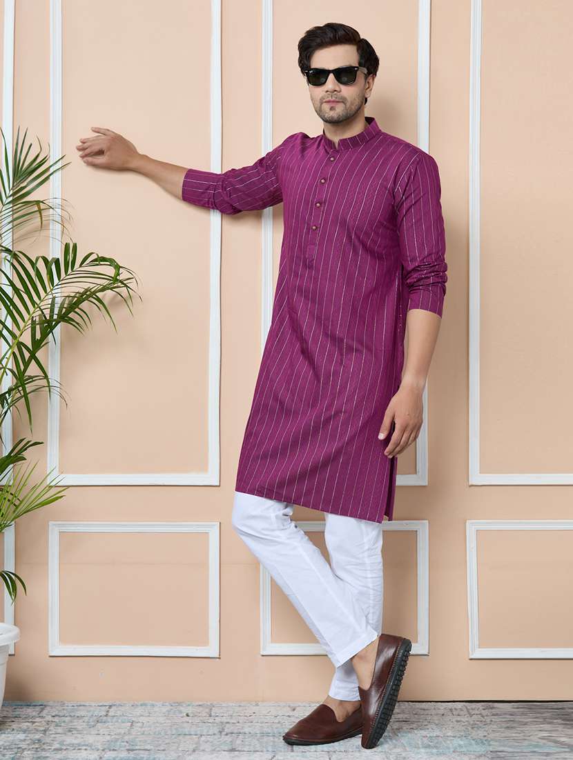 men mandarin neck long sleeve kurta - 22392338 -  Standard Image - 2