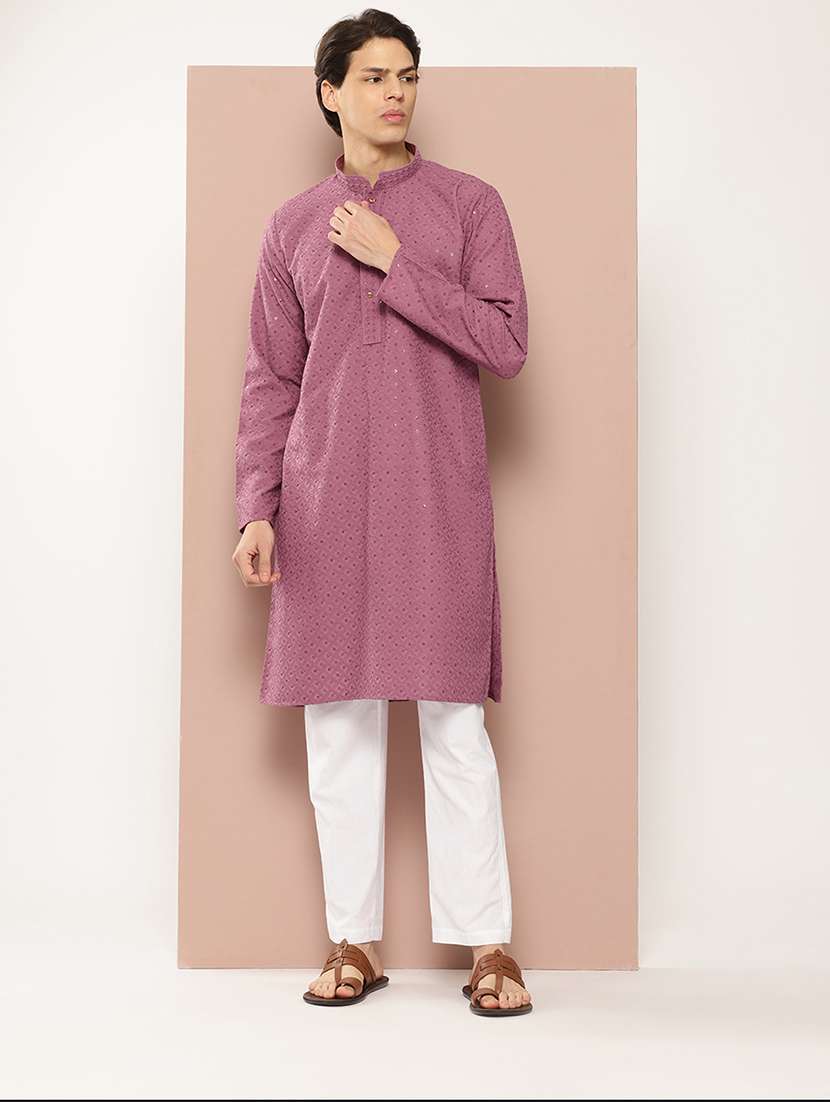 men mandarin neck long sleeve kurta - 22392362 -  Standard Image - 2