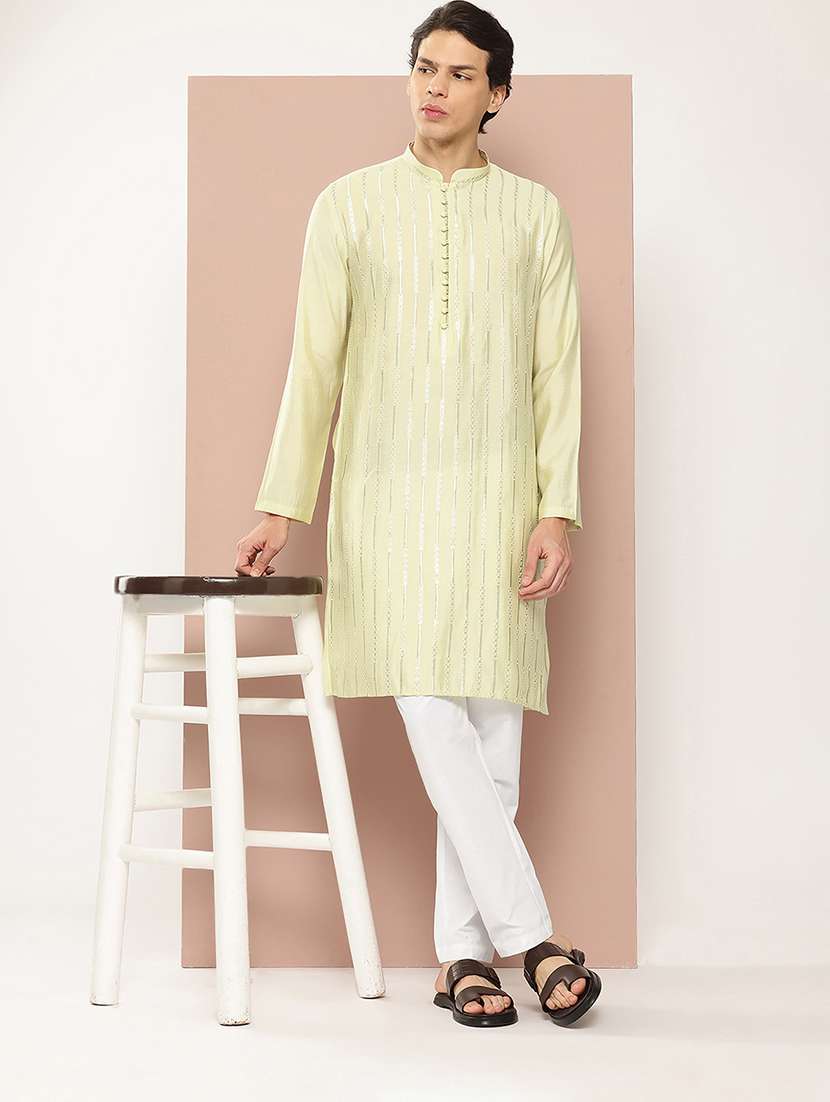 men mandarin neck long sleeve kurta - 22392369 -  Standard Image - 2