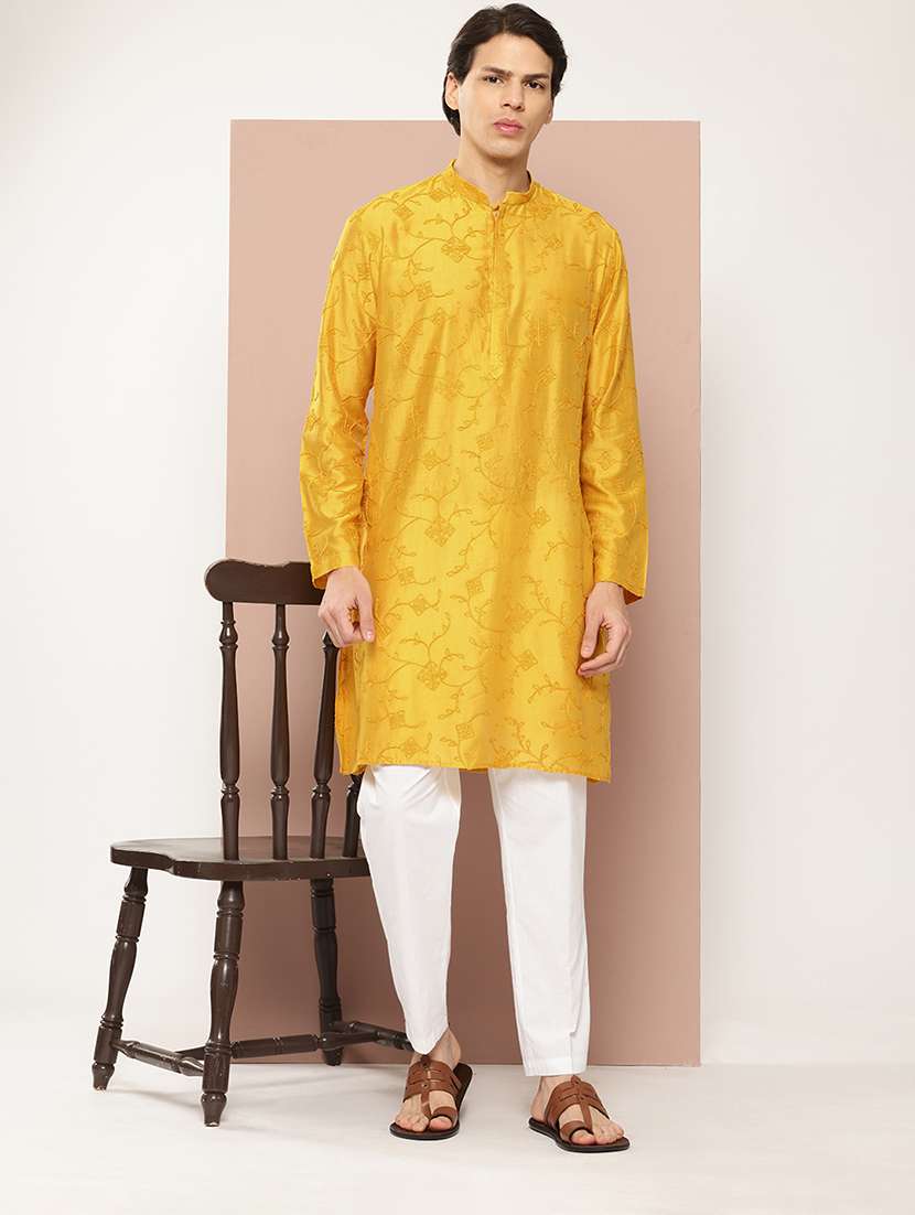 men mandarin neck long sleeve kurta - 22392370 -  Standard Image - 2