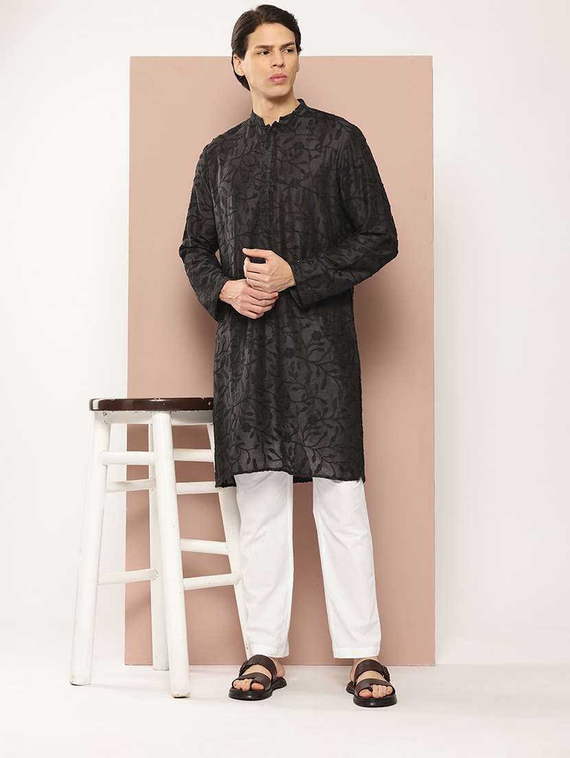 men mandarin neck long sleeve kurta - 22392372 -  Standard Image - 2