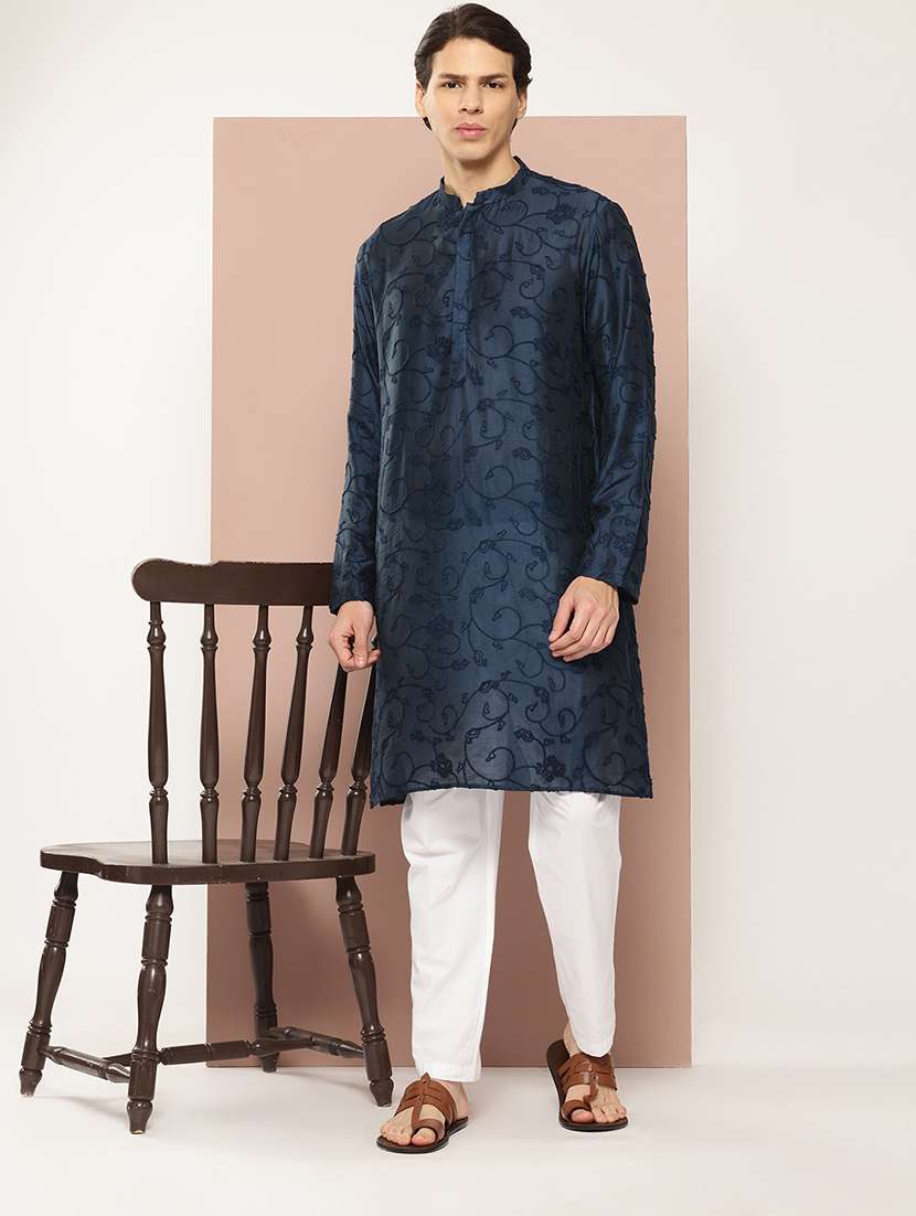 men mandarin neck long sleeve kurta - 22392374 -  Standard Image - 2