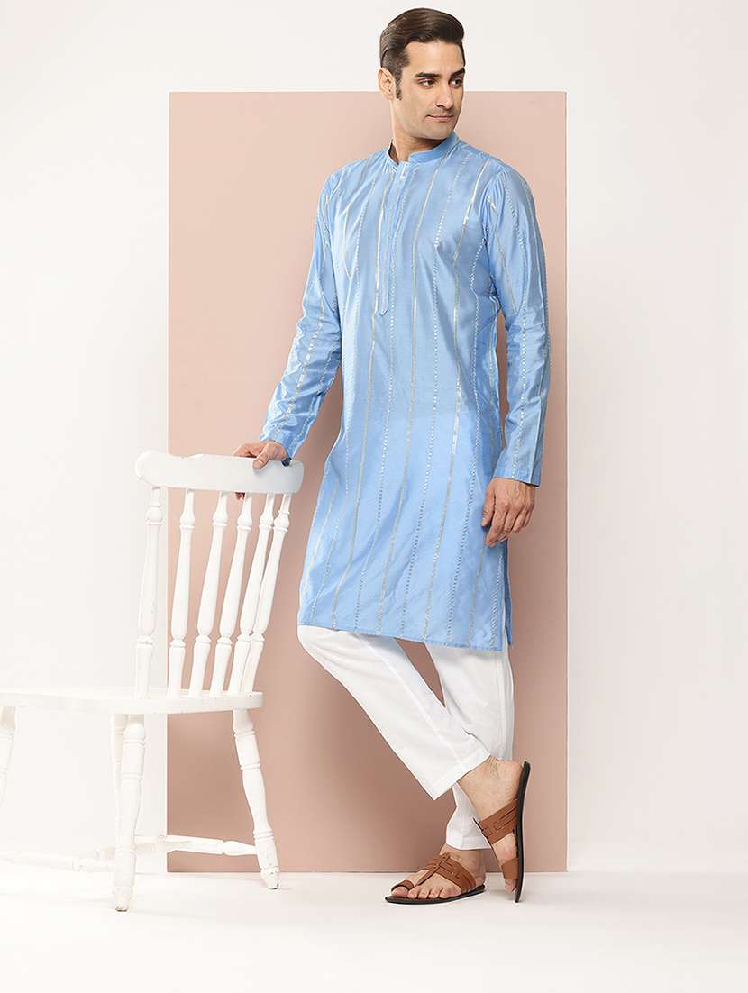 men mandarin neck long sleeve kurta - 22392377 -  Standard Image - 2