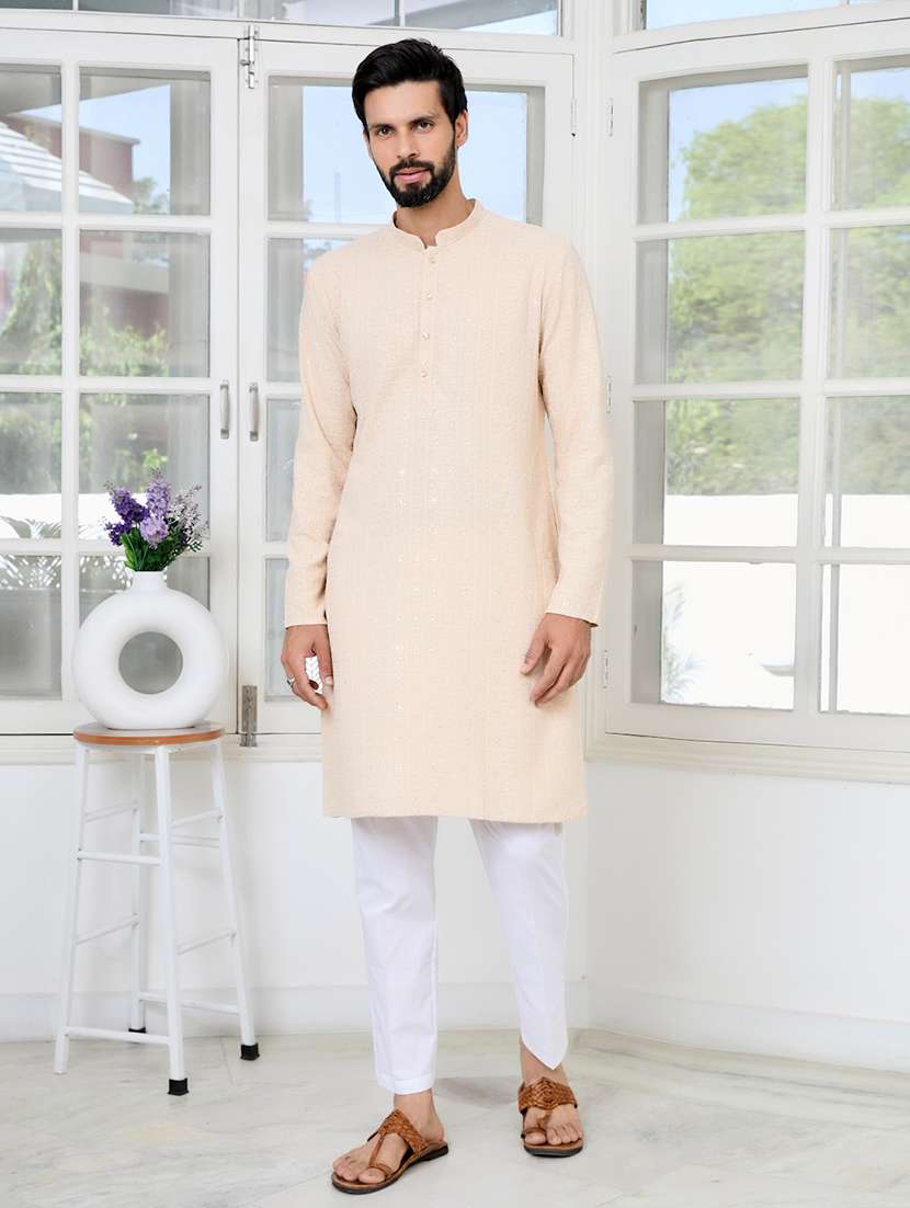 men mandarin neck long sleeve kurta - 22392383 -  Standard Image - 2
