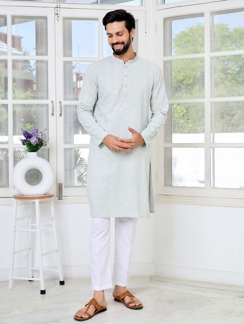 men mandarin neck long sleeve kurta - 22392385 -  Standard Image - 2