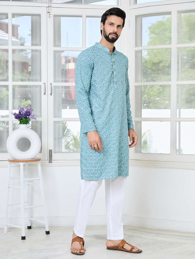 men mandarin neck long sleeve kurta - 22392392 -  Standard Image - 2