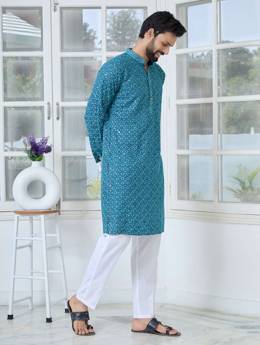 men mandarin neck long sleeve kurta - 22392393 -  Standard Image - 2