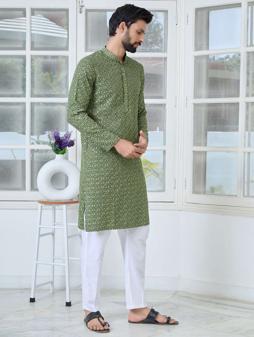 men mandarin neck long sleeve kurta - 22392395 -  Standard Image - 2