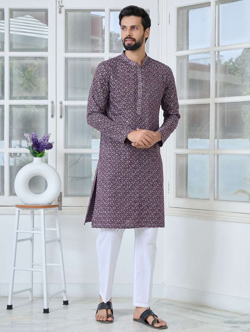 men mandarin neck long sleeve kurta - 22392396 -  Standard Image - 2
