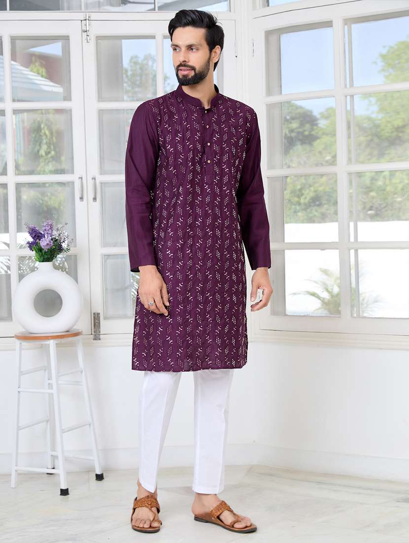 men mandarin neck long sleeve kurta - 22392397 -  Standard Image - 2
