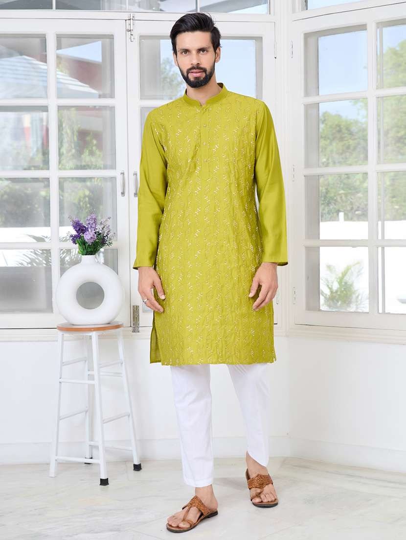 men mandarin neck long sleeve kurta - 22392398 -  Standard Image - 2