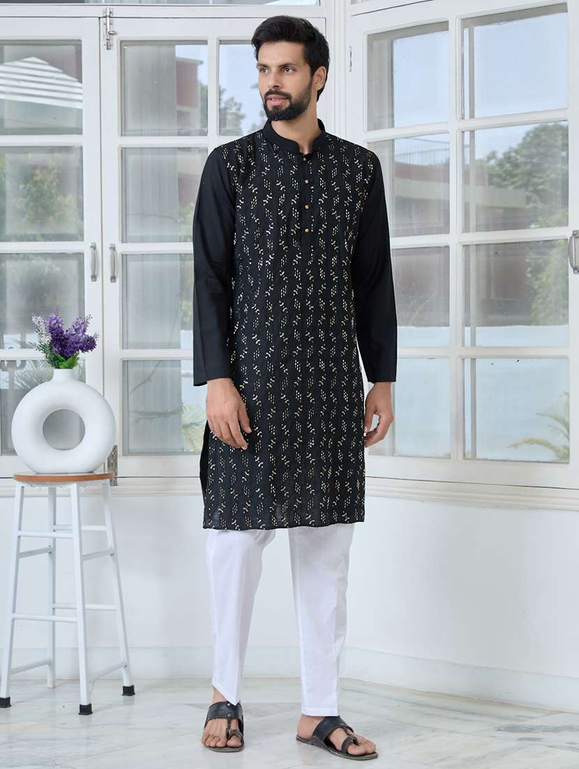 men mandarin neck long sleeve kurta - 22392399 -  Standard Image - 2