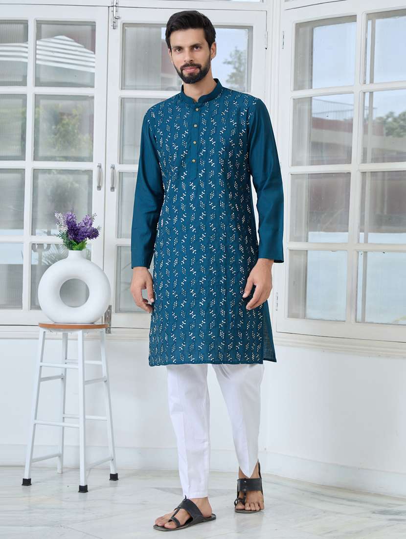 Men Mandarin Neck Long Sleeve Kurta - 22392400 -  Standard Image - 2