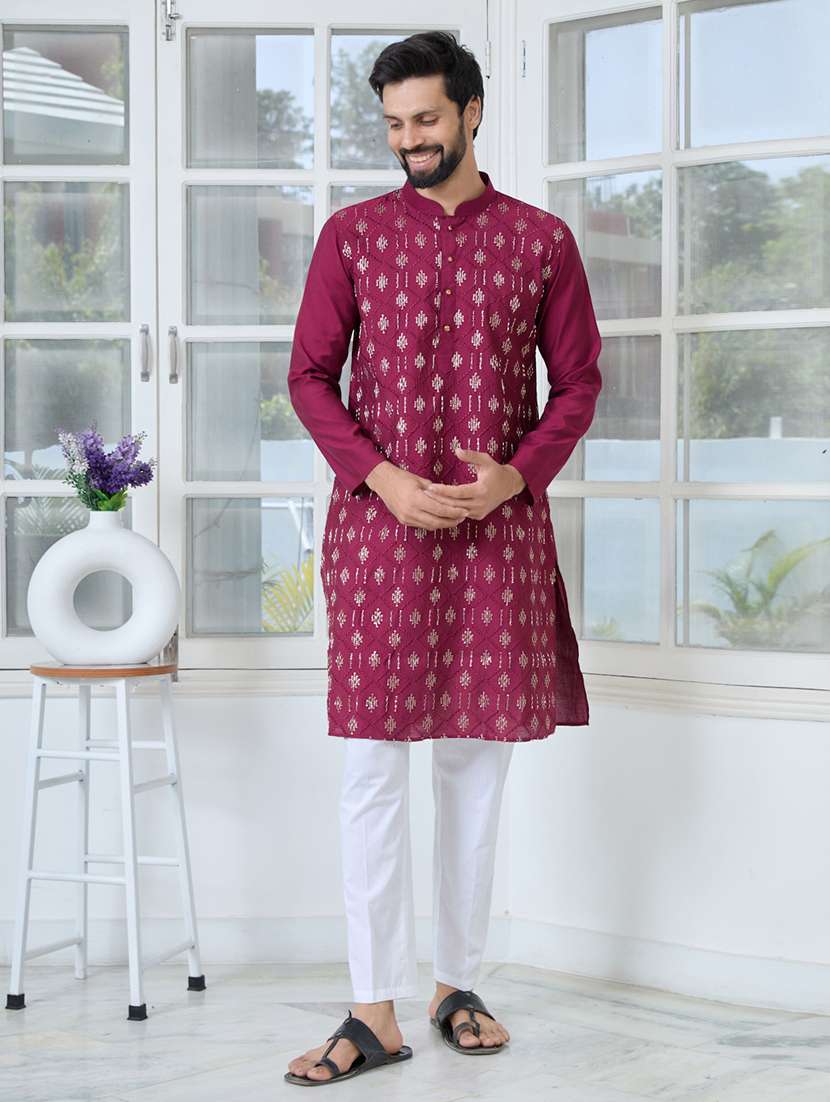 men mandarin neck long sleeve kurta - 22392401 -  Standard Image - 2