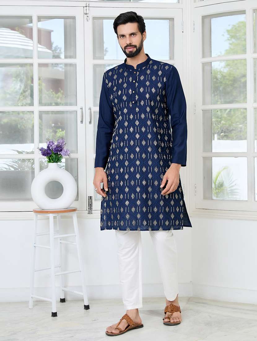 men mandarin neck long sleeve kurta - 22392402 -  Standard Image - 2