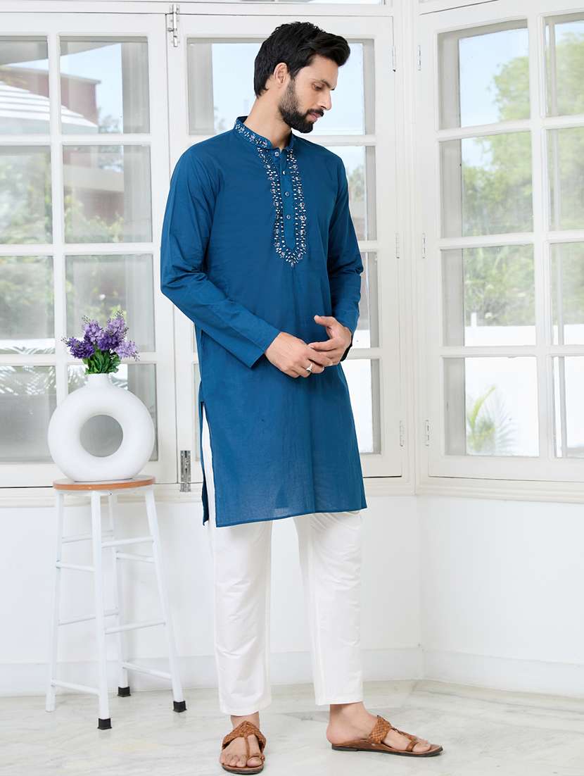 men mandarin neck long sleeve kurta - 22392403 -  Standard Image - 2